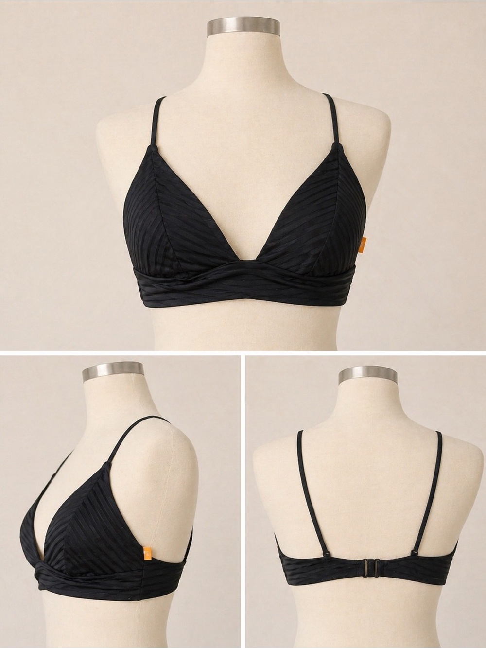 No Boundaries Black Ribbed Bikini Top | Size Medium (7–9) | Textured Swim Top